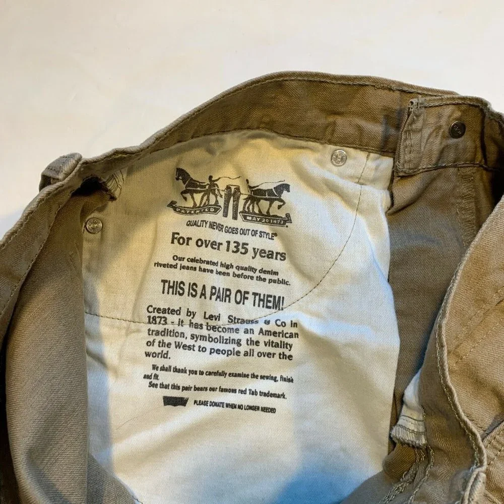 Levi's 505 Jeans Mens 34x34 Regular Fit Straight Leg‎ Khaki Cotton White Tab